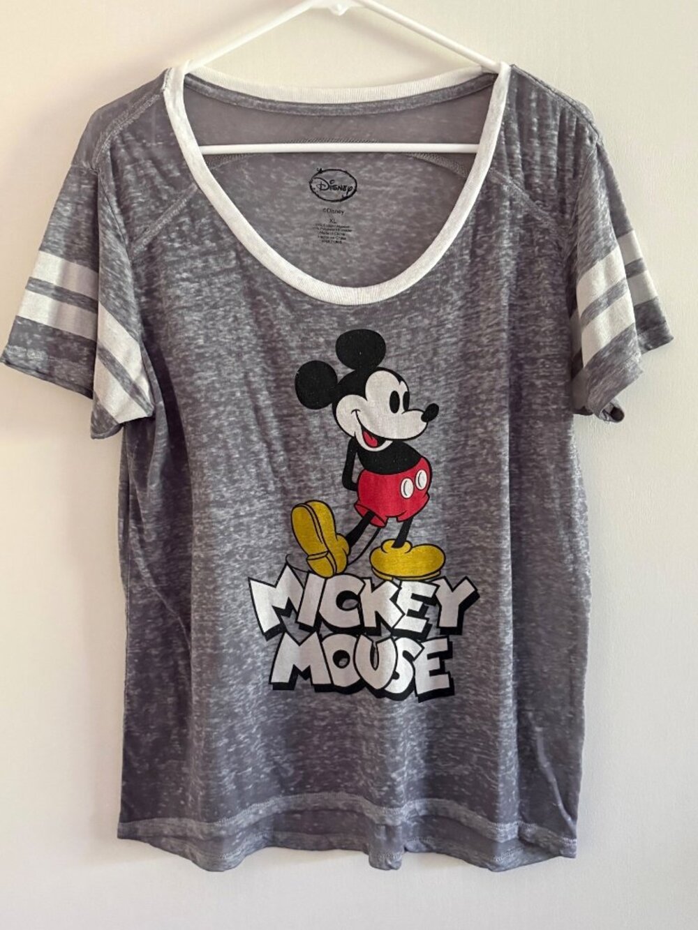 Disney Mickey Mouse Gray Burnout T-Shirt Womens XL S/S Casual Top Thin Fabric